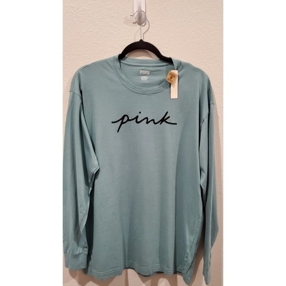 PINK Logo Long Sleeve Green Tee - Picture 3 of 4